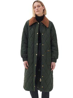 Barbour Modern Heritage Long Quilted Coat, Sage Green, Size 4